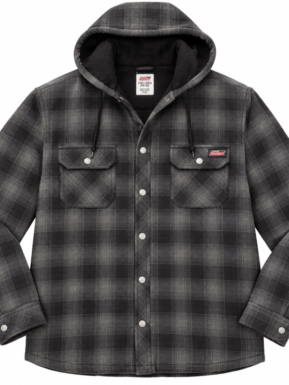 Dickies Black and Gray Plaid Hooded Shirt Jacket